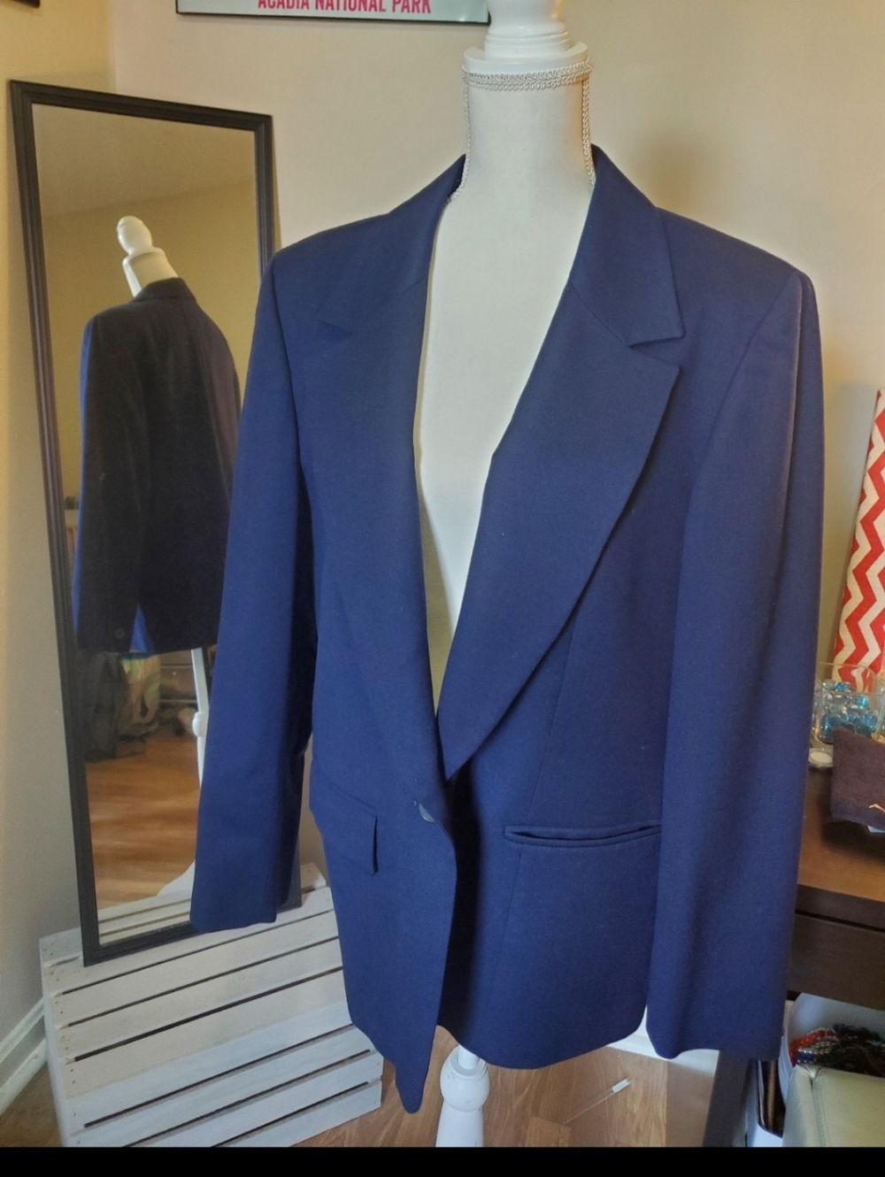 Vintage Pendleton 100% Wool Basic Navy Blue Blazer 90s Size 14